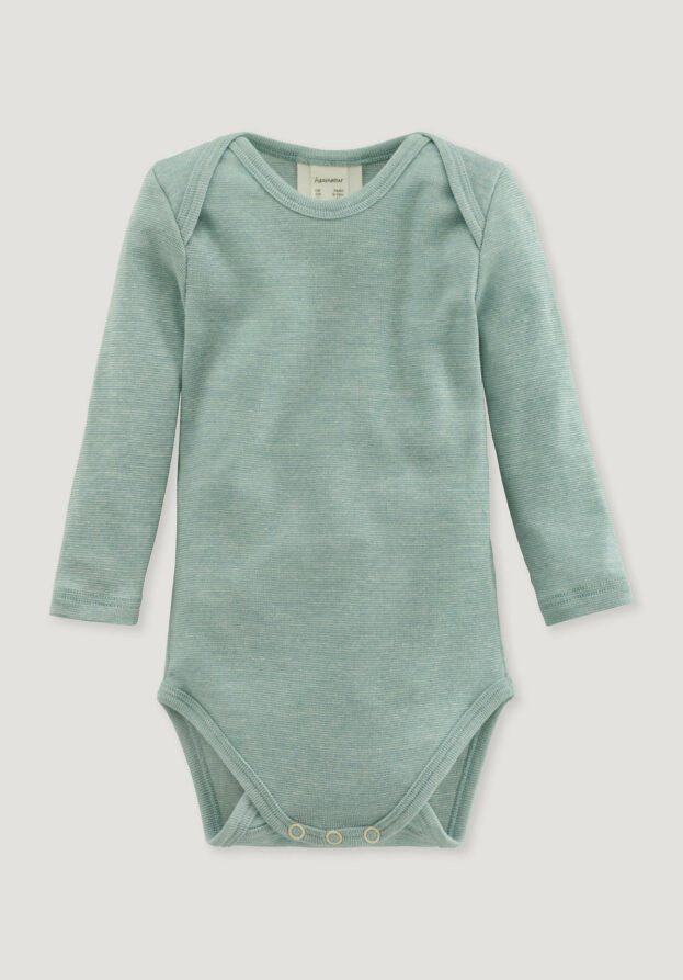 hessnatur Baby Langarmbody Slim aus Bio-Baumwolle mit Merinowolle und Seide - grün - Größe 98/104
