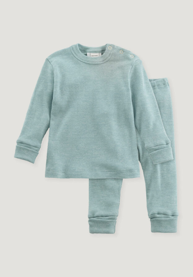 hessnatur Baby Pyjama Regular aus Bio-Baumwolle mit Merinowolle und Seide - grün - Größe 98/104