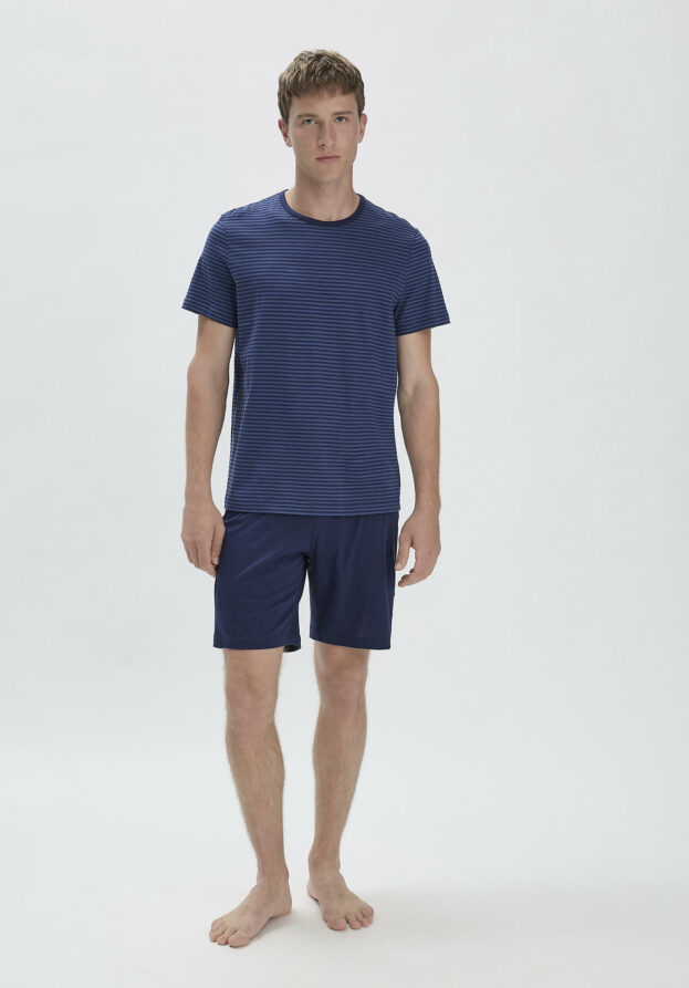 hessnatur Herren Pyjama Relaxed PURE COTTON aus Bio-Baumwolle - blau - Größe 56