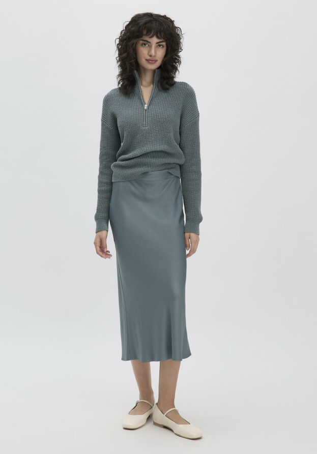 hessnatur Damen Rock Midi Regular aus LENZING™ ECOVERO™ Viskose - grün - Größe 42