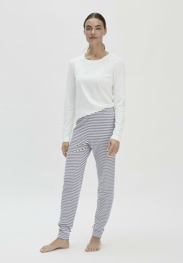 hessnatur Damen Schlafhose Slim PURE COTTON aus Bio-Baumwolle - blau - Größe 34