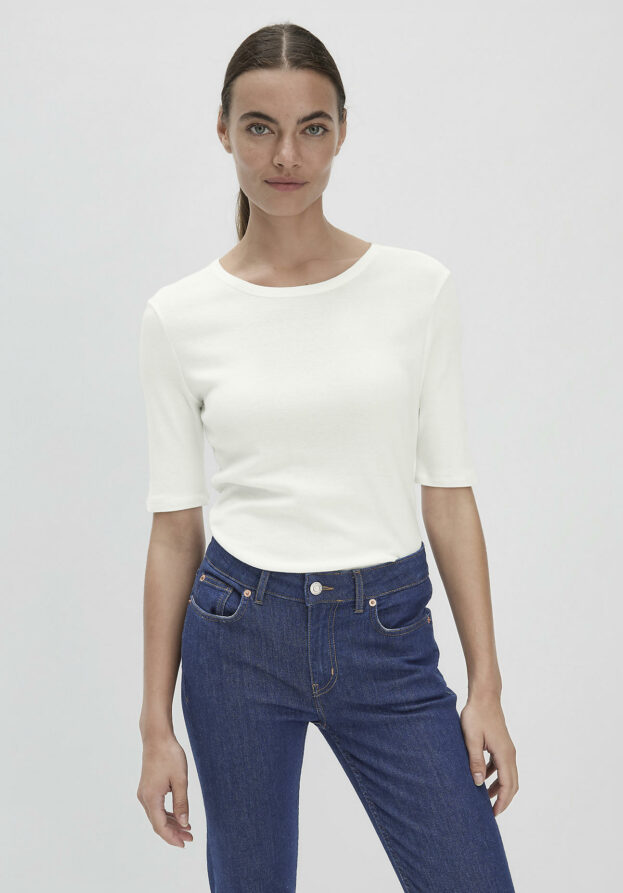 hessnatur Damen Softrib Shirt Fitted aus Bio-Baumwolle und TENCEL™ Modal - weiß - Größe 40