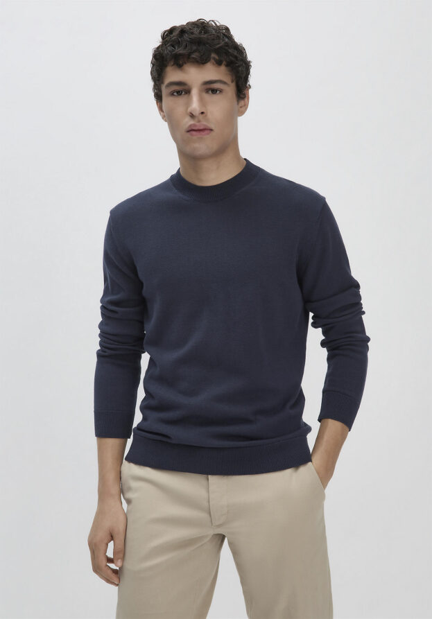 hessnatur Herren Strick Pullover Regular aus Bio-Baumwolle - blau - Größe 52