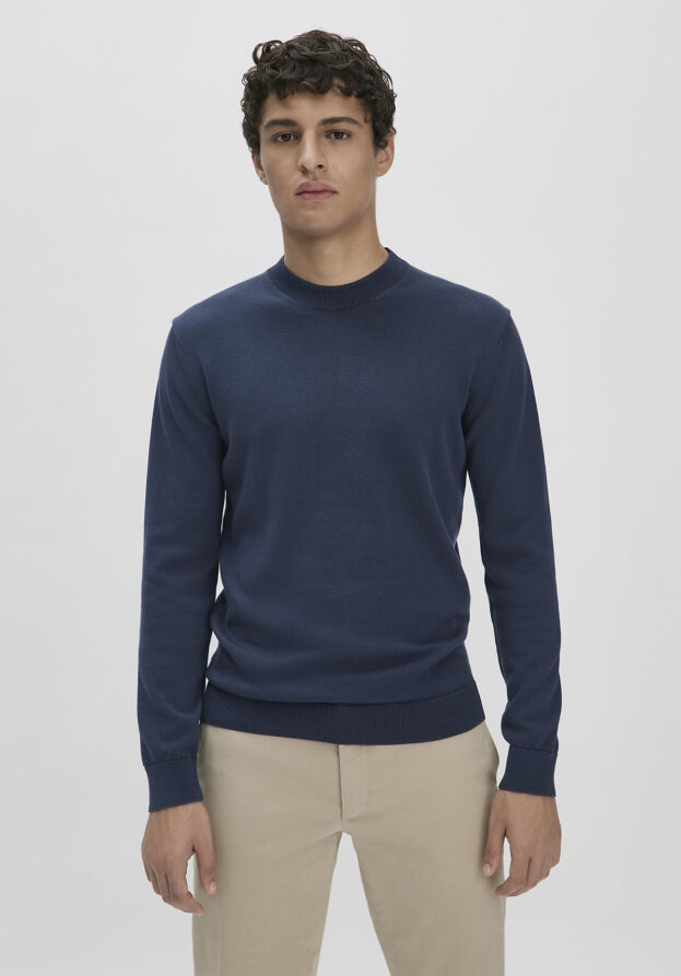 hessnatur Herren Strick Pullover Regular aus Bio-Baumwolle - blau - Größe 56