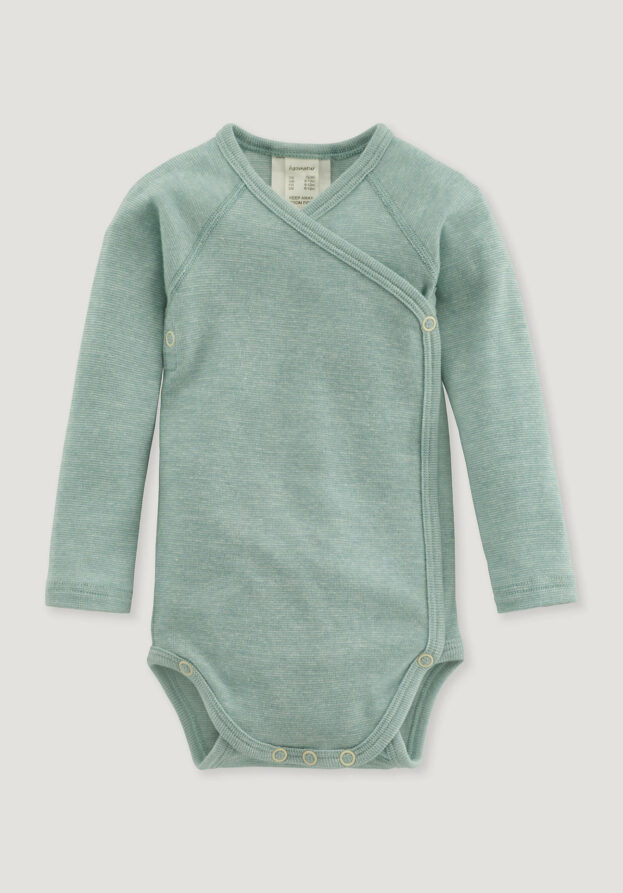 hessnatur Baby Wickelbody Slim aus Bio-Baumwolle mit Merinowolle und Seide - grün - Größe 74/80