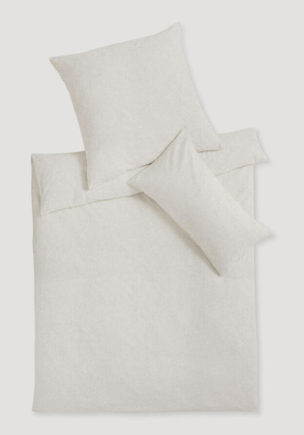 hessnatur Chambray Bettwäsche-Set aus Bio-Baumwolle mit Leinen - weiß - Größe 155x220 / 80x80 cm