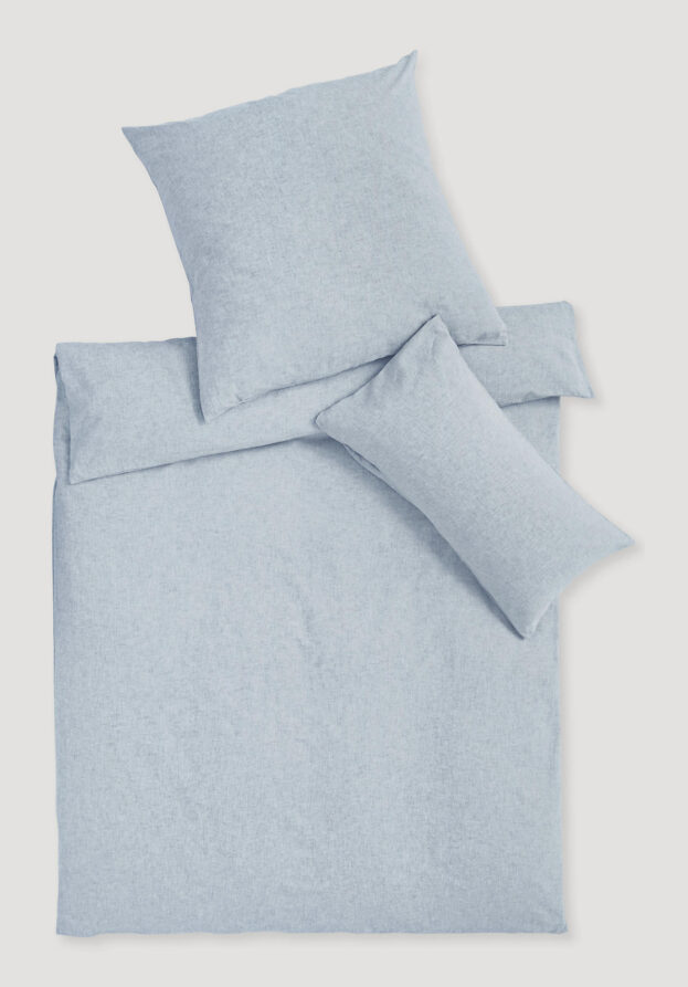 hessnatur Chambray Bettwäsche-Set aus Bio-Baumwolle mit Leinen - blau - Größe 155x220 / 80x80 cm