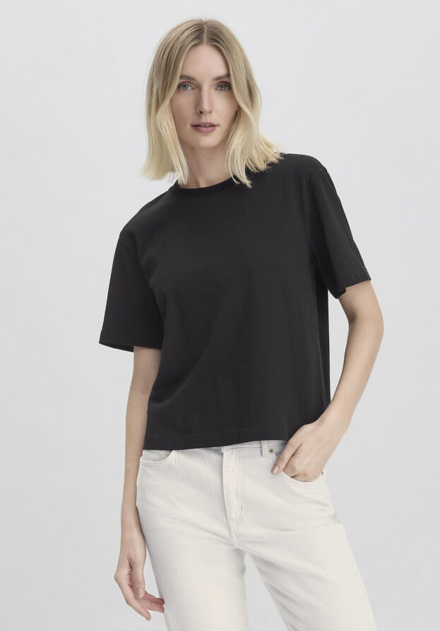 hessnatur Damen Heavy Jersey T-Shirt Oversize aus Bio-Baumwolle - schwarz - Größe 36