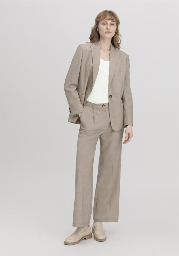 hessnatur Damen Hose Wide Leg Regular aus Bio-Merinowolle - beige - Größe 34