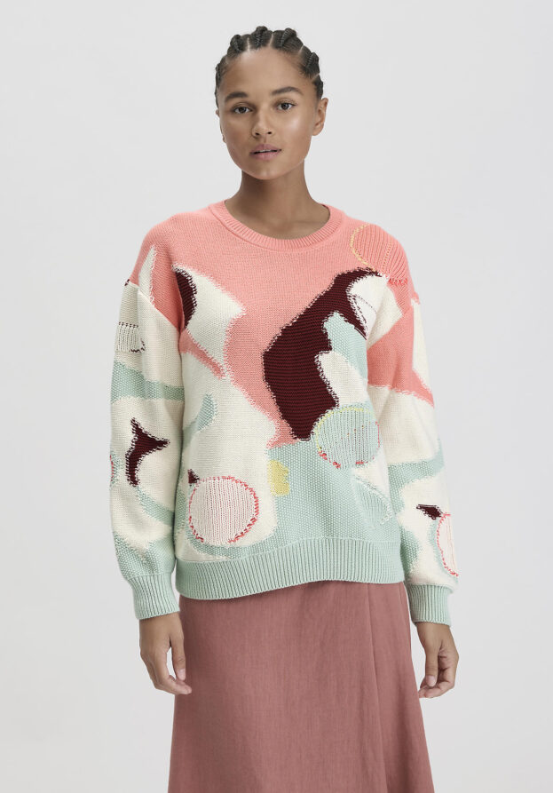 hessnatur Damen Intarsia Strick Pullover Relaxed aus Bio-Baumwolle - grün - Größe M