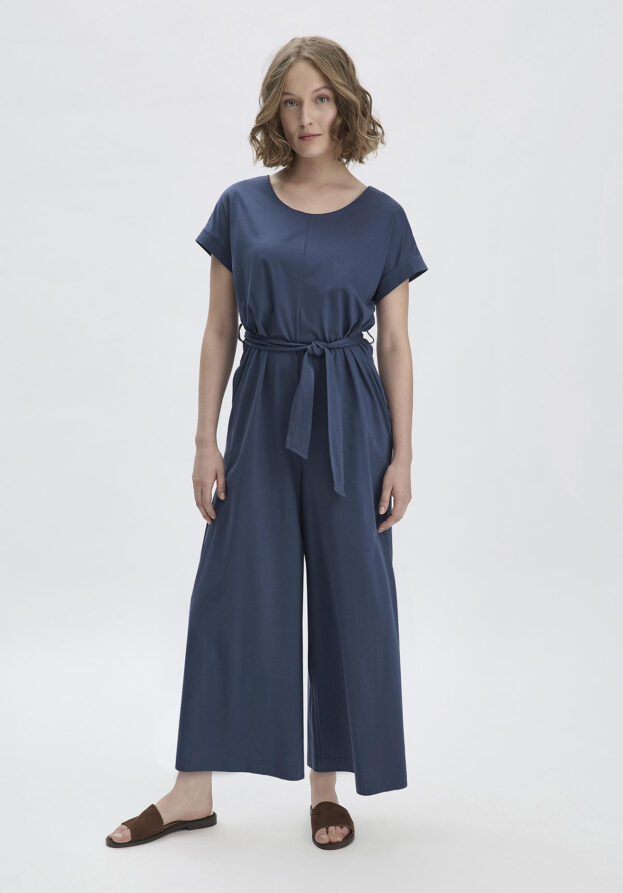 hessnatur Damen Jersey Jumpsuit Oversize aus Bio-Baumwolle - blau - Größe 40