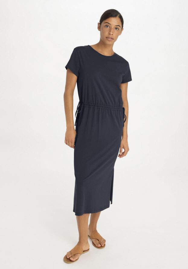 hessnatur Damen Jersey Kleid Midi Regular aus Bio-Baumwolle mit TENCEL™ Lyocell - blau - Größe 36