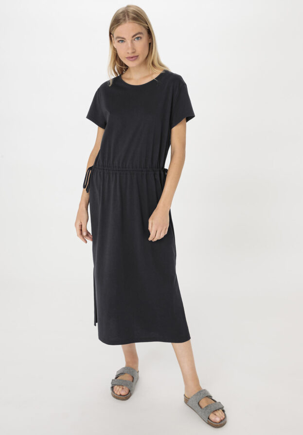 hessnatur Damen Jersey Kleid Midi Regular aus Bio-Baumwolle mit TENCEL™ Lyocell - schwarz - Größe 34