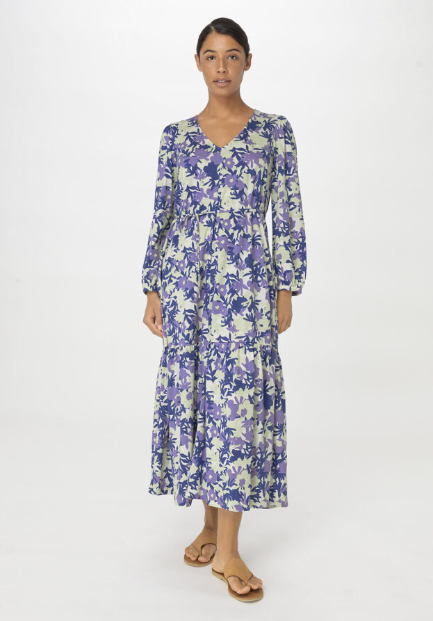 hessnatur Damen Jersey-Kleid Midi Relaxed aus Bio-Baumwolle - blau - Größe 40