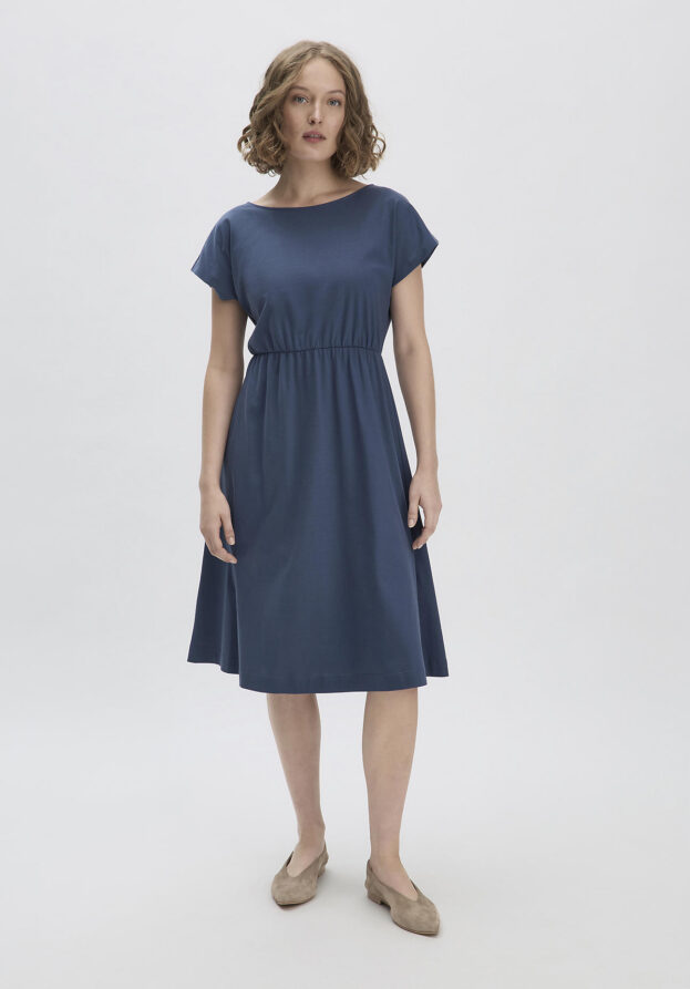 hessnatur Damen Jersey Kleid Midi Relaxed aus Bio-Baumwolle - blau - Größe 40