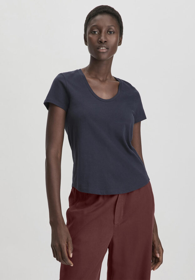 hessnatur Damen Jersey Slub T-Shirt Regular aus Bio-Baumwolle - blau - Größe 34