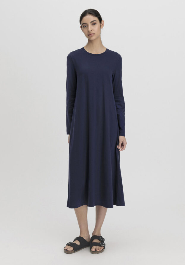 hessnatur Damen Langarm Nachthemd Regular PURE COTTON - blau - Größe 34