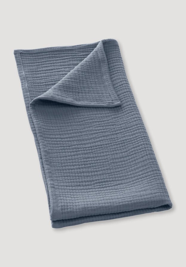 hessnatur Baby Musselin Decke aus Bio-Baumwolle - blau - Größe 75x100 cm