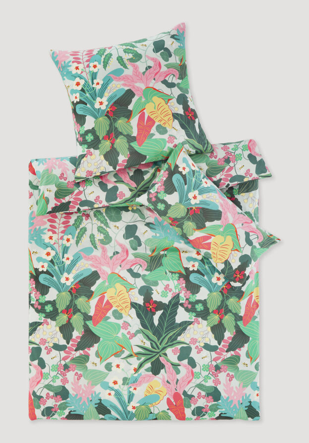 hessnatur NAITO × HESSNATUR Satin Bettwäsche-Set aus Bio-Baumwolle - grün - Größe 135x200 / 80x80 cm