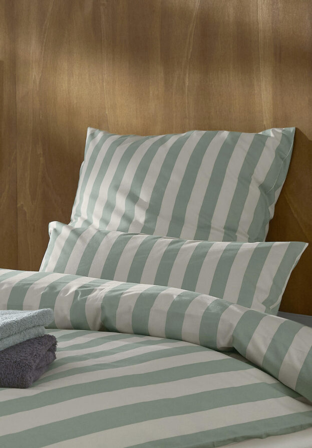 hessnatur Renforcé Bettwäsche-Set CANNES aus Bio-Baumwolle - grün - Größe 155x220 / 80x80 cm