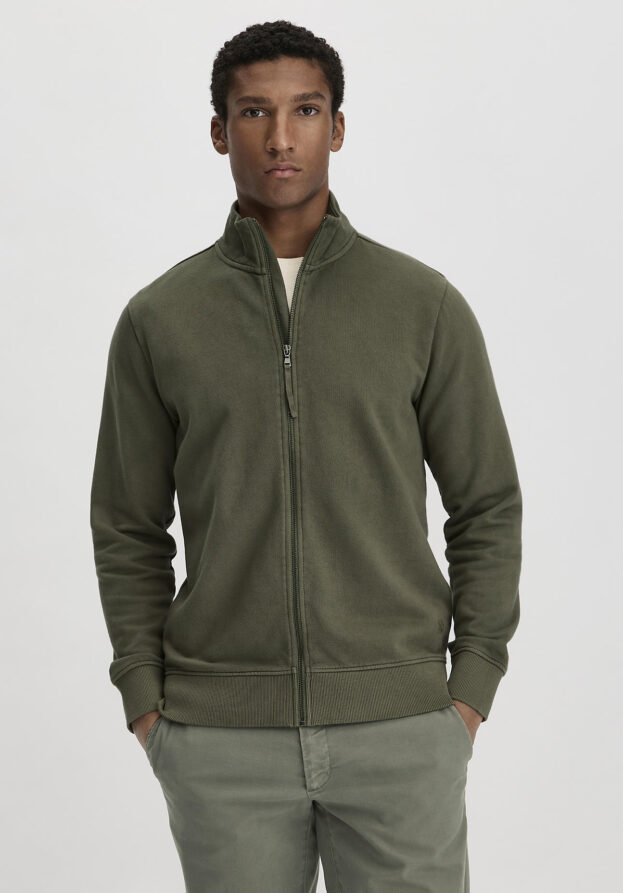 hessnatur Herren Sweat Zip-Jacke Regular aus Bio-Baumwolle - grün - Größe 54