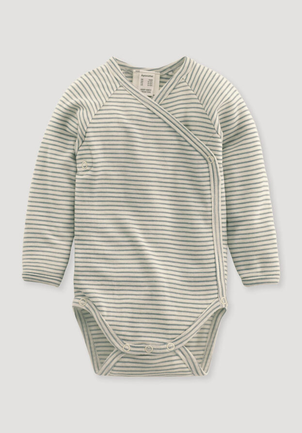 hessnatur Baby Wickel-Body Langarm Slim aus Bio-Merinowolle mit Seide - grün - Größe 62/68