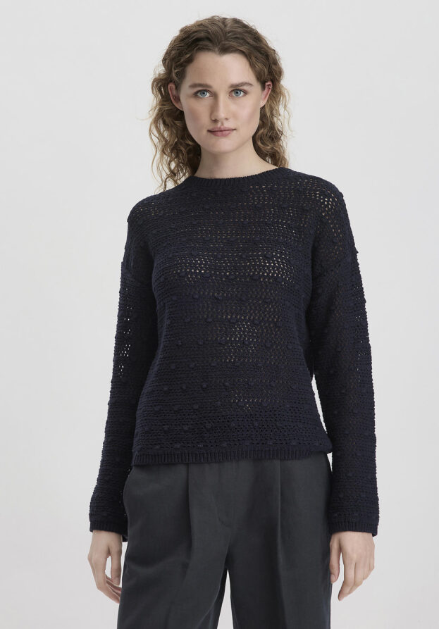 hessnatur Damen Ajour Strick Pullover Relaxed aus Bio-Baumwolle - schwarz - Größe XS