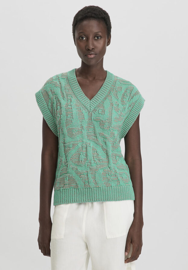 hessnatur Damen Jacquard Strick Pullover Relaxed aus Bio-Baumwolle - grün - Größe XS