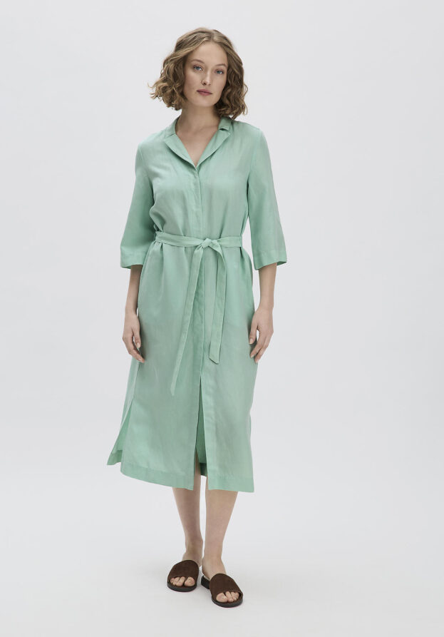 hessnatur Damen Kleid Midi Relaxed aus TENCEL Lyocell mit Leinen - grün - Größe 44