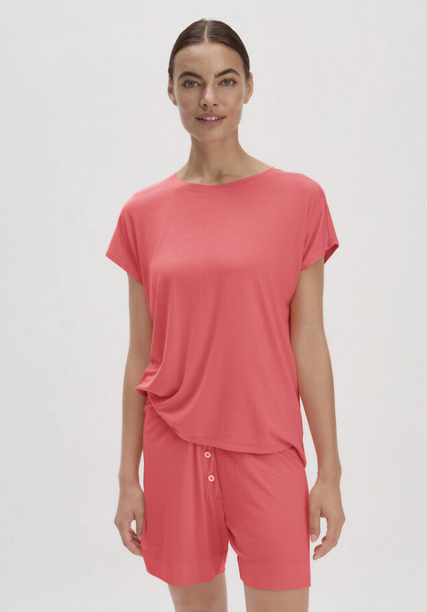 hessnatur Damen Kurzarm Schlafshirt Relaxed PURE FLOW aus TENCEL™ Modal - rot - Größe 36