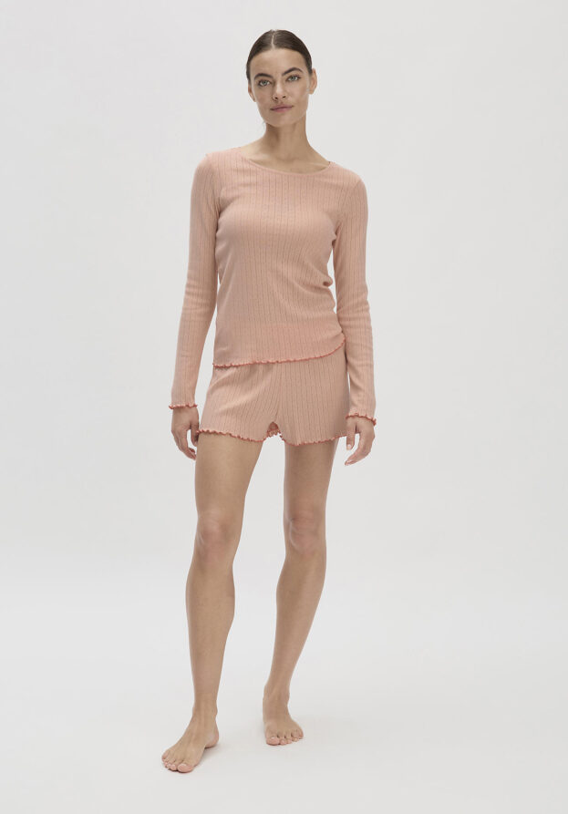 hessnatur Damen Lounge-Shirt Fitted PURE POINTELLE aus Bio-Baumwolle - rosa - Größe 34
