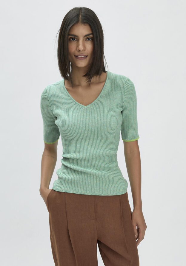 hessnatur Damen Mouliné Strick Pullover Fitted aus Bio-Baumwolle - grün - Größe 38