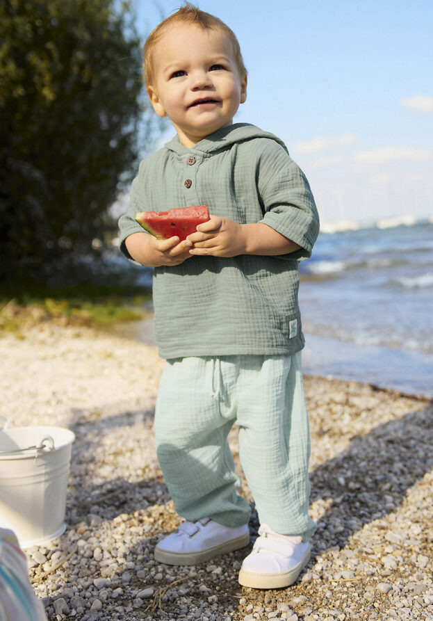 hessnatur Baby Musselin Hose Regular aus Bio-Baumwolle - grün - Größe 62/68