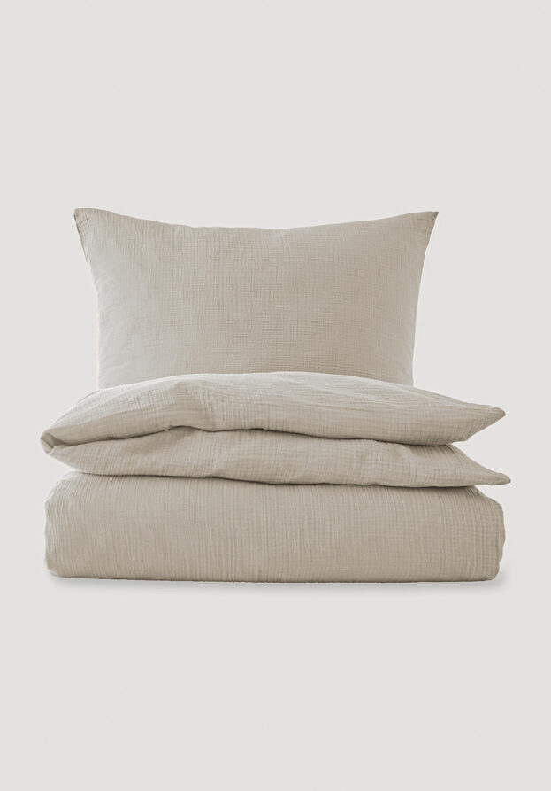 hessnatur Baby Musselin Kinder Bettwäsche-Set aus Bio-Baumwolle - beige - Größe 135x200 / 80x80 cm