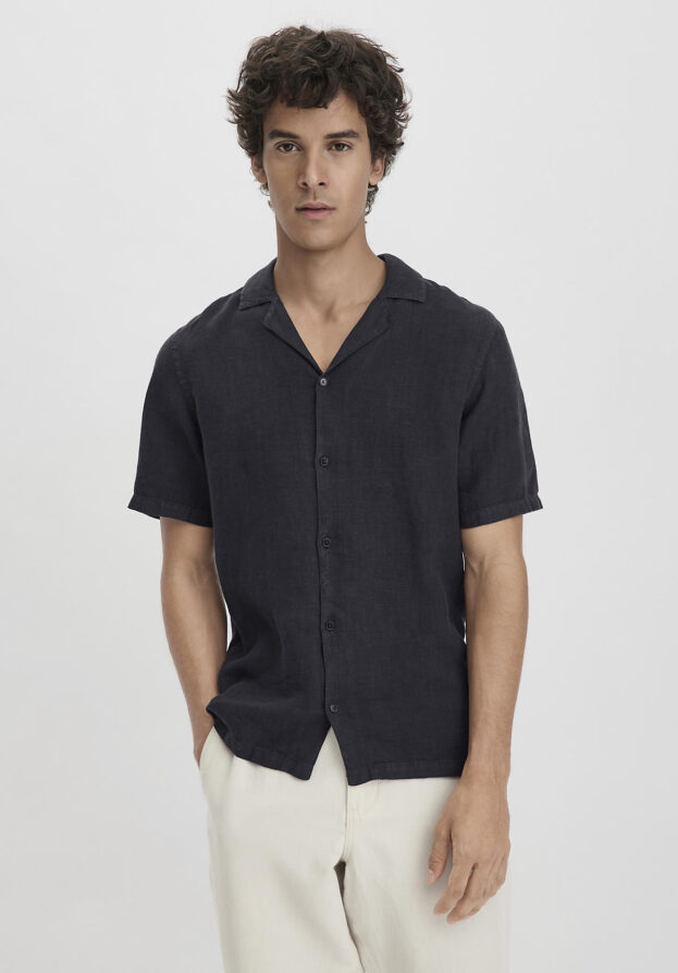 hessnatur Herren Resort Hemd Kurzarm Regular aus Leinen - blau - Größe XL (43/44)