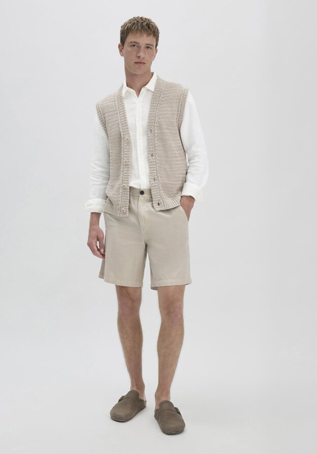 hessnatur Herren Shorts Relaxed aus Bio-Baumwolle mit Leinen - beige - Größe 34