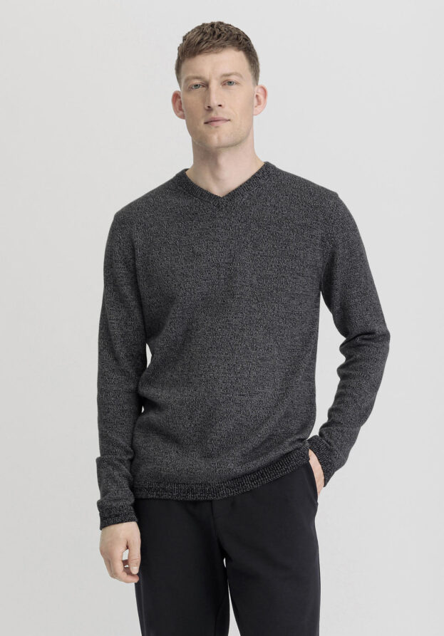 hessnatur Herren V-Pullover Regular aus Bio-Baumwolle mit Bio-Merinowolle - grau - Größe 46
