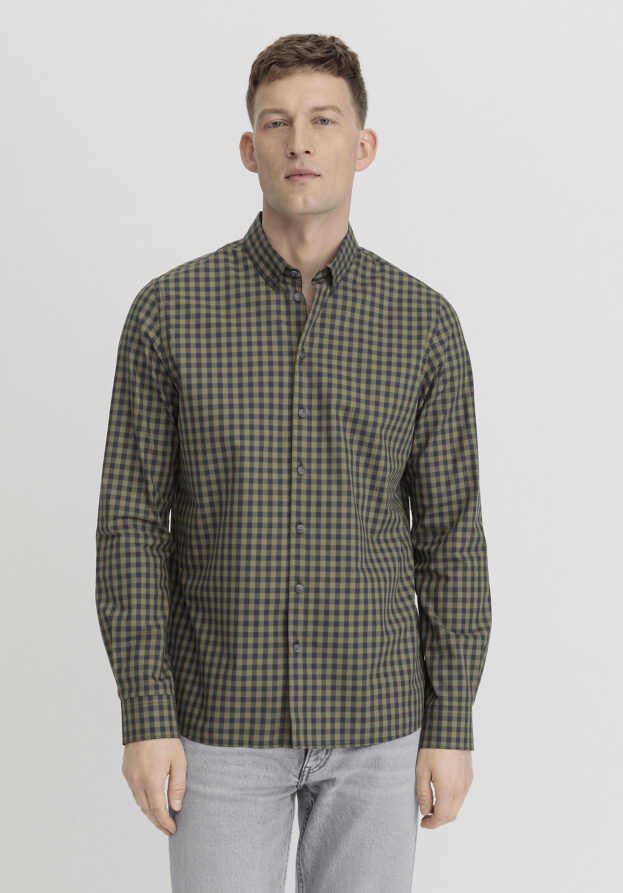 hessnatur Herren Vichy Hemd Regular aus Bio-Baumwolle - grün - Größe XS (37/38)