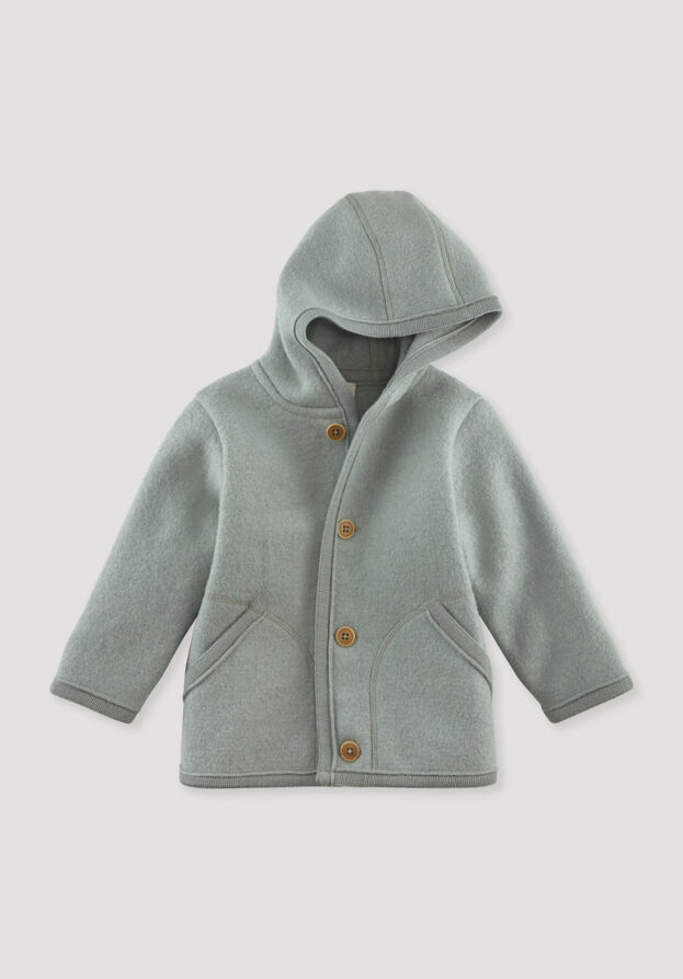 hessnatur Baby Wollwalk Jacke Regular aus Bio-Merinowolle - grün - Größe 86/92