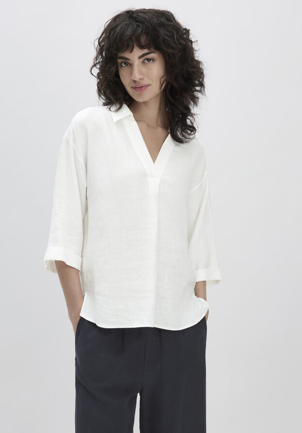 hessnatur Damen Bluse Relaxed aus Leinen - weiß - Größe 48