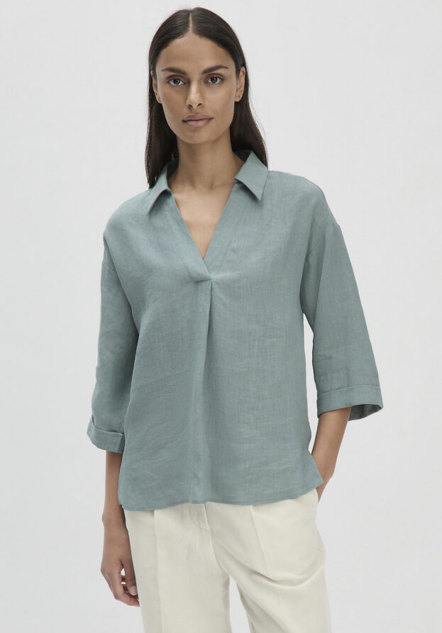 hessnatur Damen Bluse Relaxed aus Leinen - grün - Größe 36