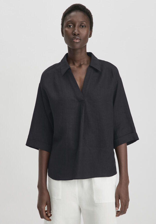 hessnatur Damen Bluse Relaxed aus Leinen - schwarz - Größe 42