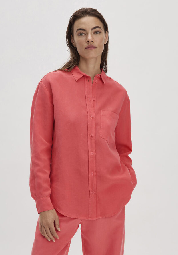 hessnatur Damen Bluse Relaxed aus weichem TENCEL™ Lyocell mit Leinen - rot - Größe 38