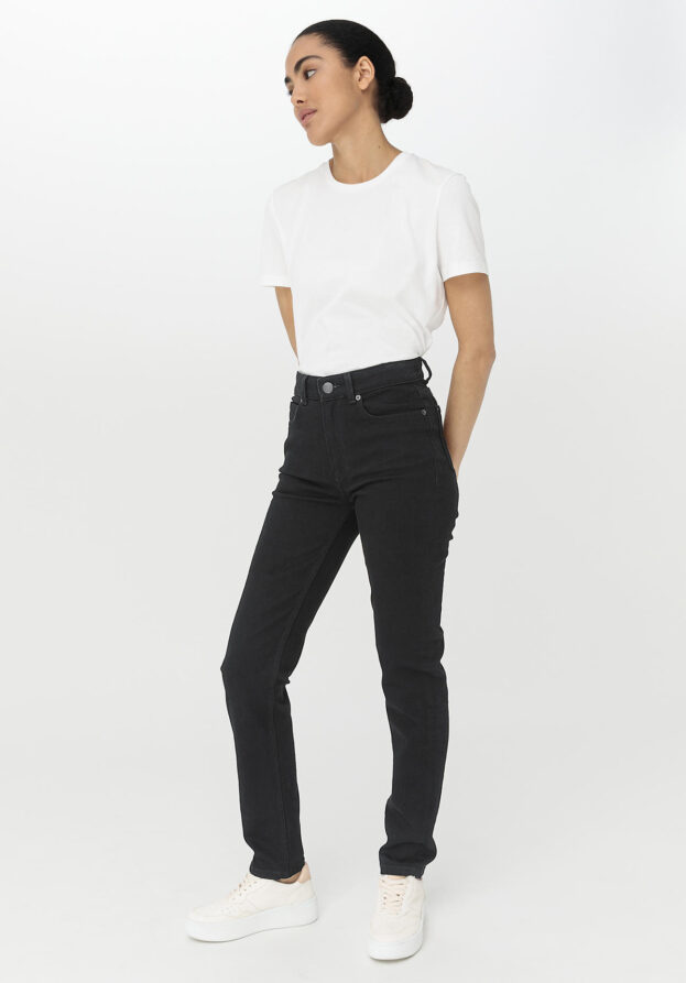 hessnatur Damen Coreva™ Jeans LINN High Rise Slim aus Bio-Denim - schwarz - Größe 26/30