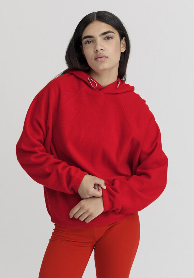 hessnatur Loungewear Fleece Hoodie Oversized ACTIVE COMFORT aus Bio-Baumwolle - rot - Größe S