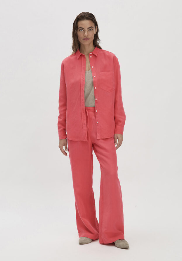 hessnatur Damen Hose Straight Leg Relaxed aus TENCEL™ Lyocell mit Leinen - rot - Größe 34