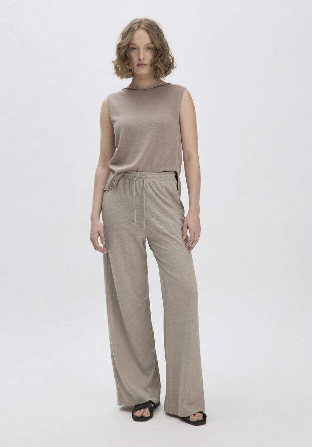 hessnatur Damen Jersey Hose Wide Leg  Relaxed aus Leinen und Bio-Baumwolle - beige - Größe 44