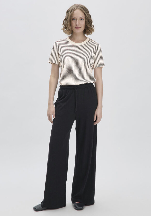hessnatur Damen Jersey Hose Wide Leg  Relaxed aus Leinen und Bio-Baumwolle - schwarz - Größe 38
