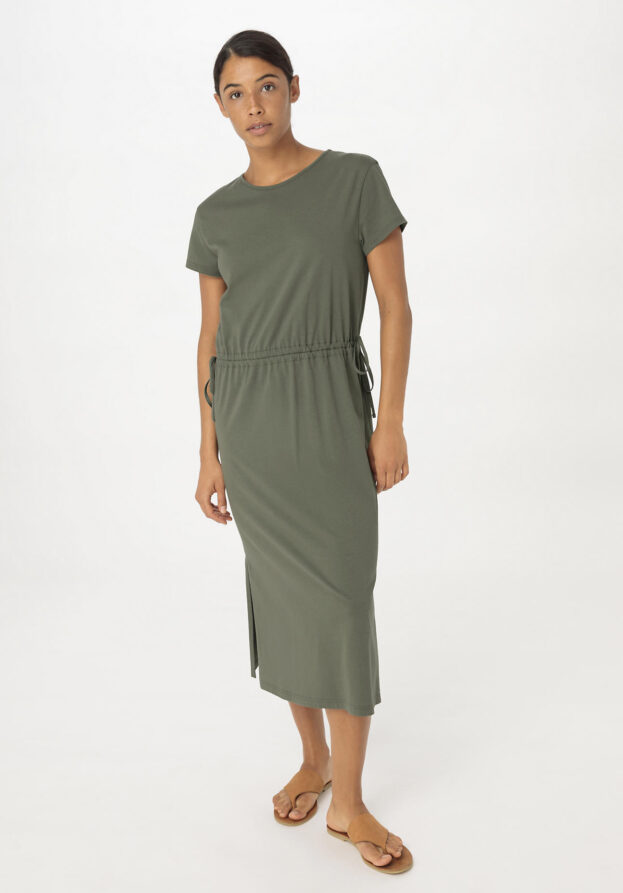 hessnatur Damen Jersey Kleid Midi Regular aus Bio-Baumwolle - grün - Größe 36
