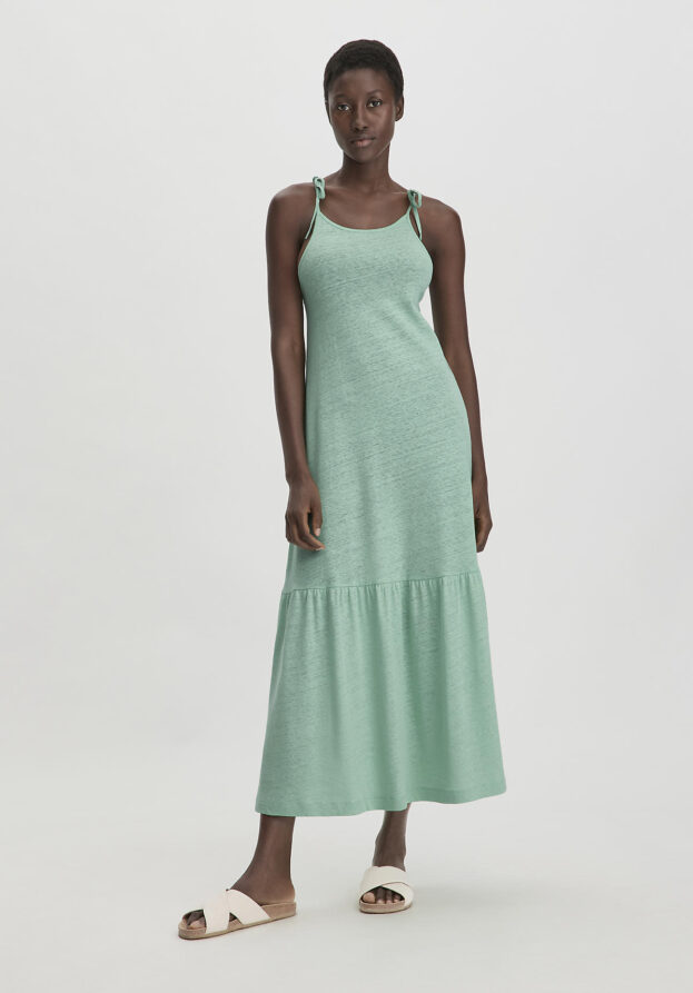 hessnatur Damen Jersey Kleid Midi Relaxed aus Leinen und Bio-Baumwolle - grün - Größe 42